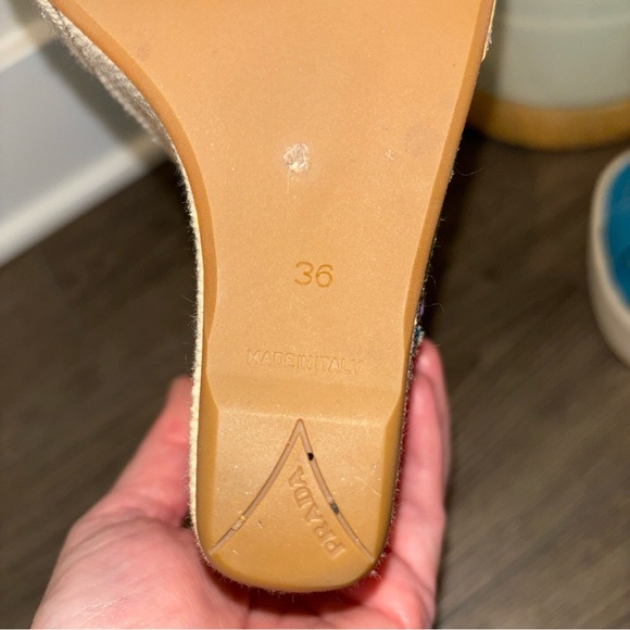 Prada Seahorse Wedge Platform Sandals Leather Green Blue - Picture 11 of 14